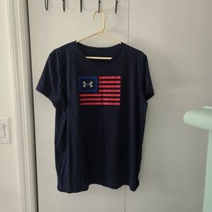 Under Armour Womens Navy T‑Shirt with Red Flag Graphic
